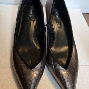 Zara Metallic Silver Pointed-Toe Kitten Heels